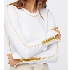 Free People Zip It Cuff White Gold Thermal Long Sleeve Tee Size XS